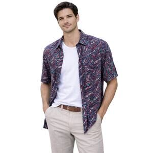 Windridge Men’s Abstract Print Rayon Button-Up Shirt Size S 1990s